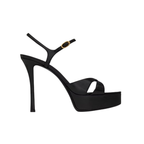 SAINT LAURENT-820579 생 로랑 블랙 스무스 가죽 debbie 플랫폼 샌들