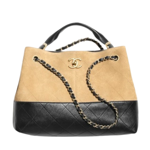 [스페셜오더]CHANEL-AS5634 샤넬 베이지/블랙 스웨이드 카프스킨 스몰 쇼핑백
