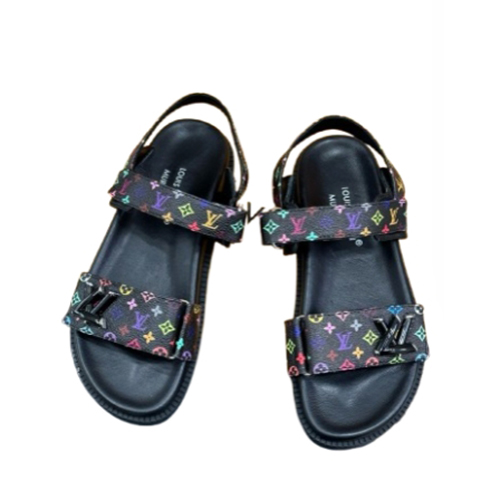LOUIS VUITTON-1AGXEQ 루이비통 블랙 모노그램 LV x TM 선셋 플랫 샌들 여성용