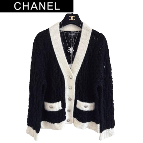 CHANEL-082012 샤넬 블랙/화이트 니트 코튼 가디건