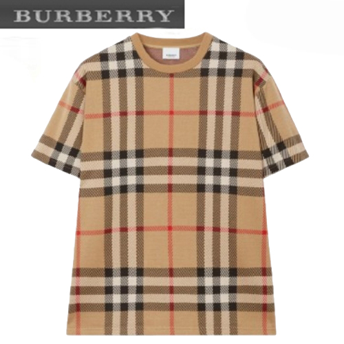 BURBERRY-06223 버버리 베이지 니트 코튼 체크 티셔츠 남여공용