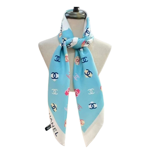 CHANEL-022011 샤넬 라이트 블루 CC 로고 실크 스카프