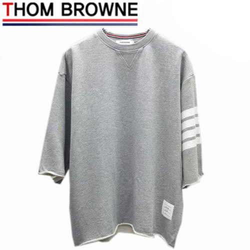 THOM BROW**-040113 톰 브라운 그레이 스트라이프 장식 티셔츠 남성용