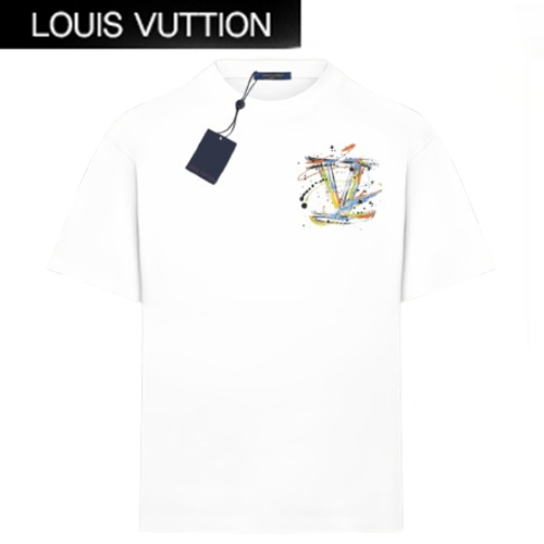 LOUIS VUITTON-06097 루이비통 화이트 LV 시그니처 프린트 장식 티셔츠 남여공용