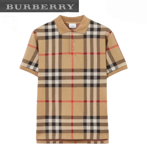 BURBERRY-06225 버버리 베이지 니트 코튼 체크 폴로 티셔츠 남여공용