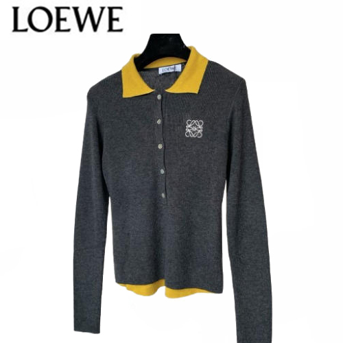 LOEWE-081716 로에베 다크 그레이 니트 코튼 긴팔 폴로 티셔츠 여성용