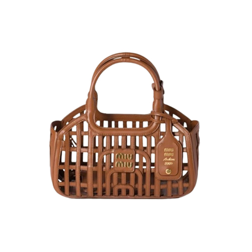 [스페셜오더]MIUMIU-5BA294 미우미우 코냑 위빙 모티프 가죽 바스켓