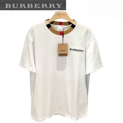 BURBERRY-03202 버버리 화이트 체크 디테일 티셔츠 남여공용