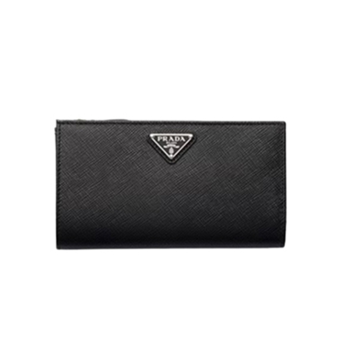 [스페셜오더]PRADA-1ML009 프라다 블랙 은장 사피아노 트라이앵글 로고 중지갑