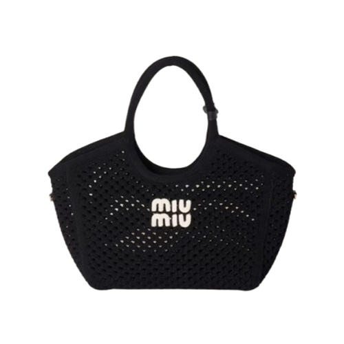 [스페셜오더]MIUMIU-5BG281 미우미우 블랙 코튼 메쉬 아이비 토트 백