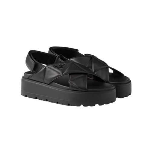 PRADA-1XZ777 프라다 블랙 나파 가죽 플랫폼 샌들 여성용