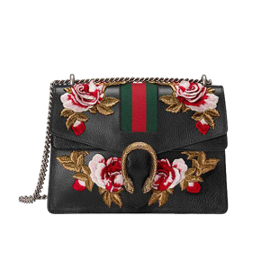 [스페셜오더]GUCCI-403348 8389 구찌 블랙 가죽 Web 플라워 자수 미디엄 숄더백